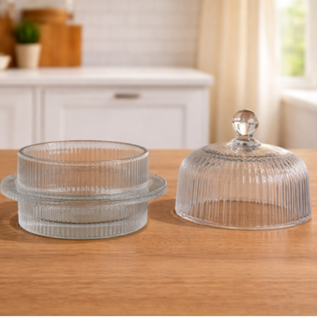 Glazen Suikerpot met Deksel – Ribbelglas