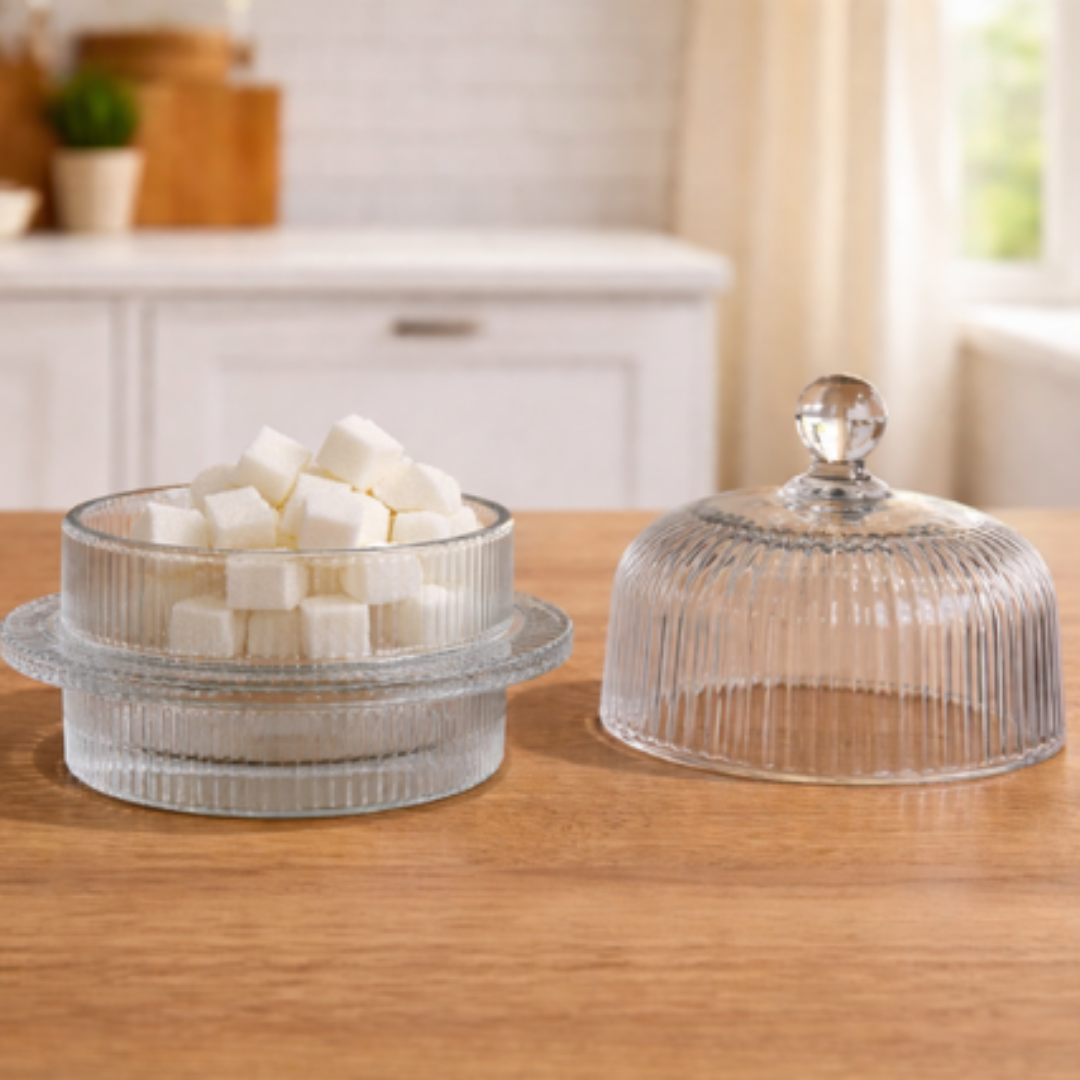 Glazen Suikerpot met Deksel – Ribbelglas