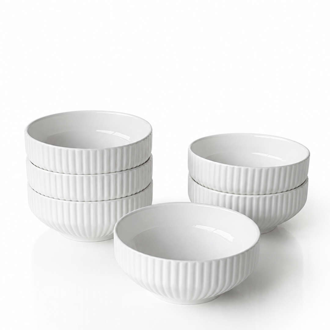 Ribbel Snack Kommetjes Wit –set van 6- 11 CM