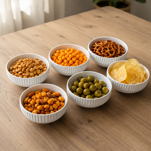 Ribbel Snack Kommetjes Wit –set van 6- 11 CM