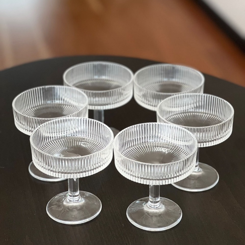 Geribbelde Dessertglazen op Voet – Handgemaakt – Set van 6 – 220 ml