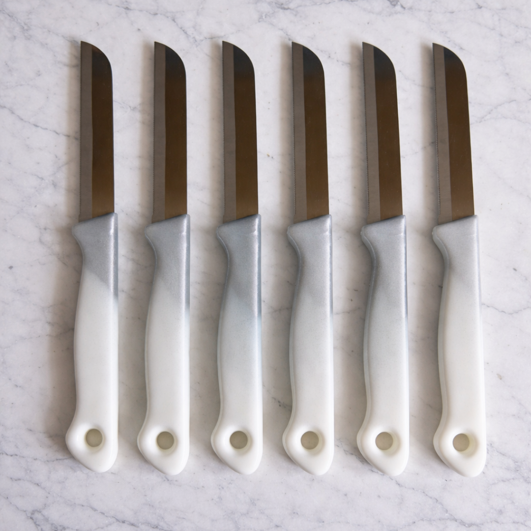 Gekarteld Schilmes voor Fruit & Groenten – set van 6-Wit/Zilver