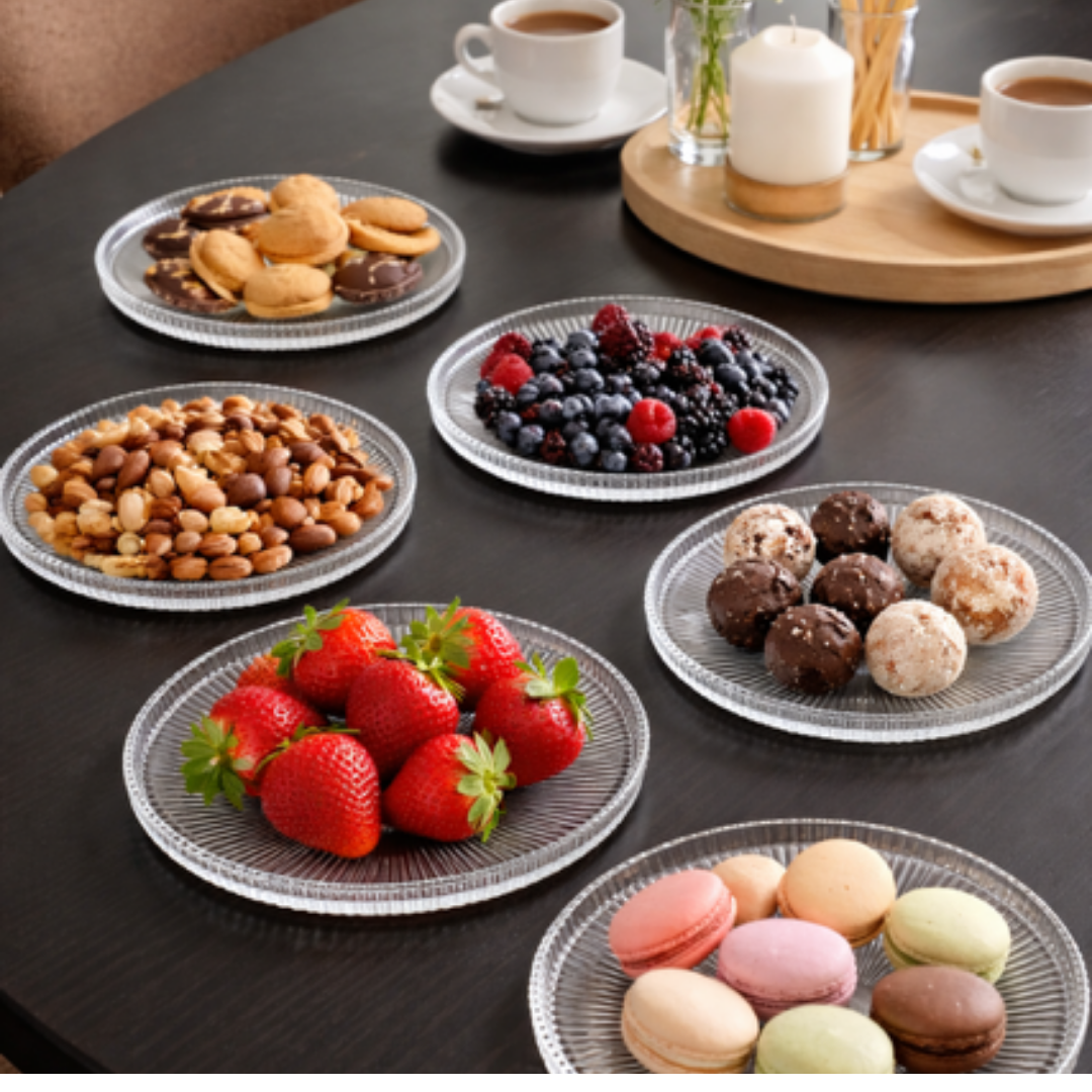 Geribbelde Glazen Dessertborden – Set van 4 – Ø21 cm