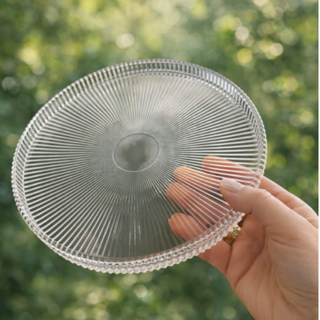 Geribbelde Glazen Dessertborden – Set van 4 – Ø21 cm