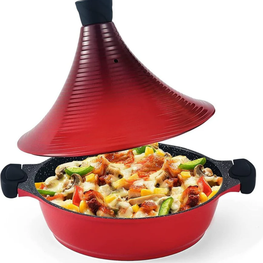 Scheffler Tajine Pot – 28 cm antiaanbaklaag van aluminium met conische vorm - Rood