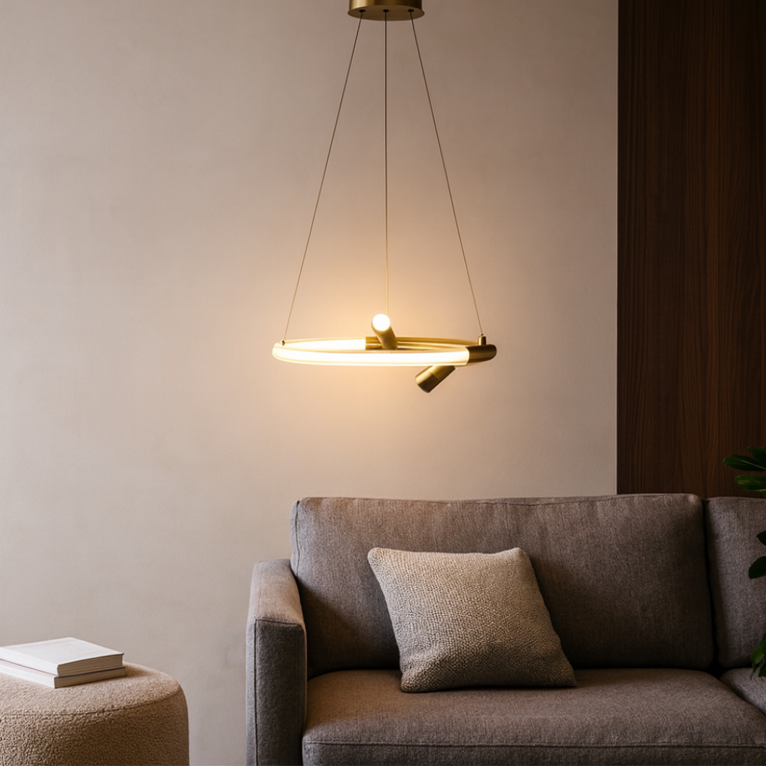 Moderne LED Hanglamp Brushed Gold- 40cm – Verstelbare Spots – Warm Wit 3000K
