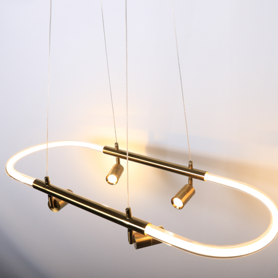 Ovale LED Hanglamp Brushed Gold 85×30 cm – Moderne Tub Hanglamp met 4 Verstelbare Spots