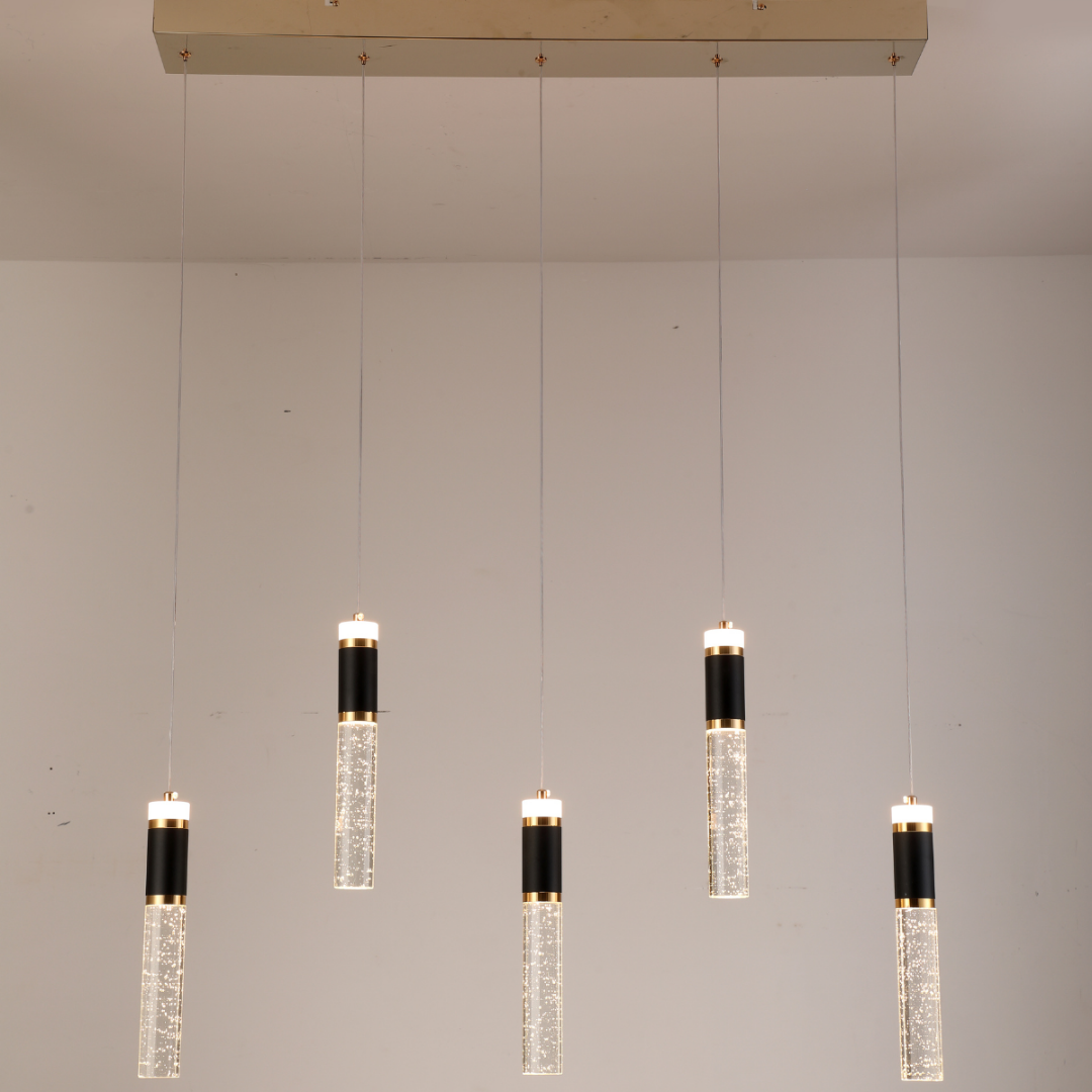 Moderne Eettafellamp / met 5 Pendels – Goud – L110 cm – Dimbaar