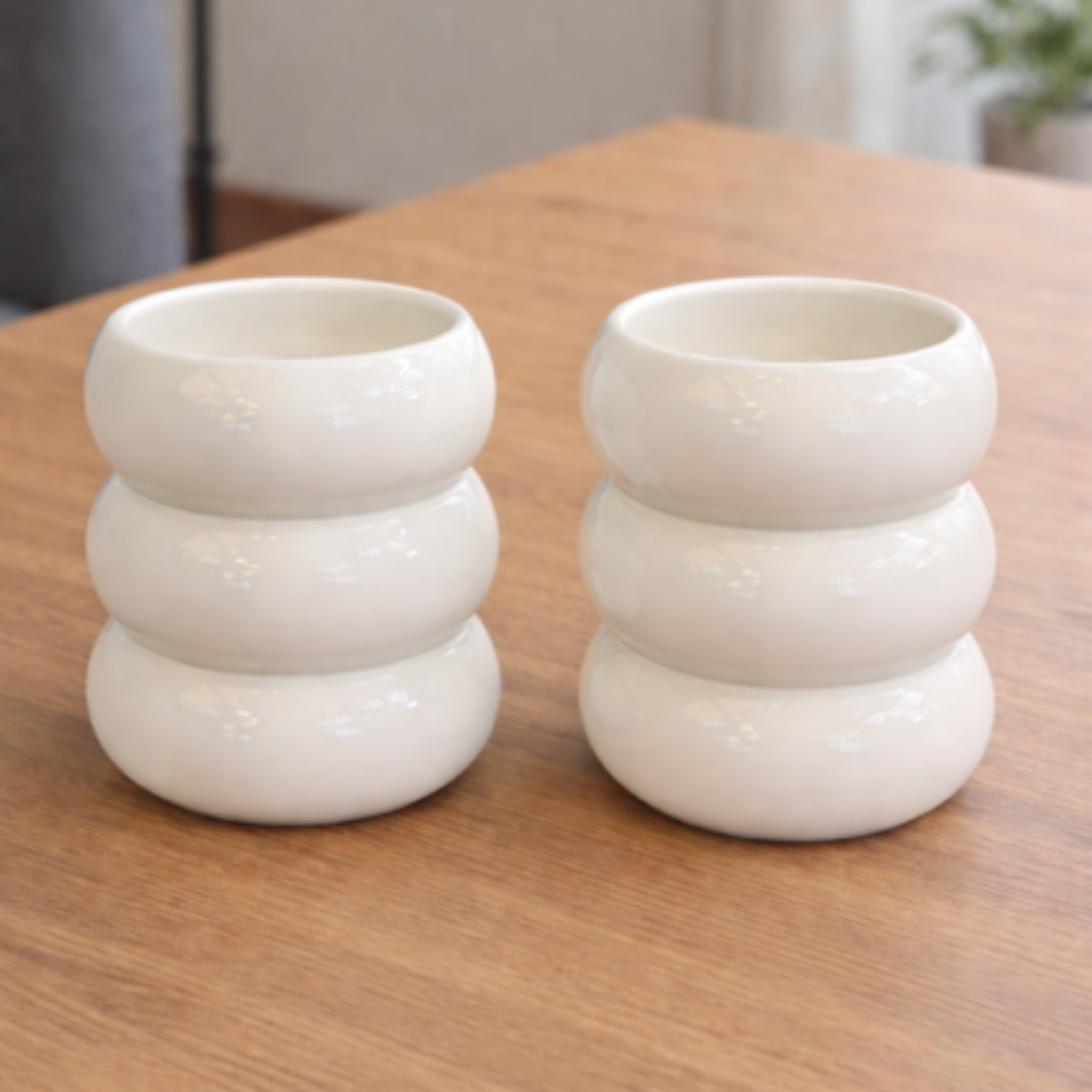 Keramische Mokken – Golvend desing-400 ml –Set van 2-Wit