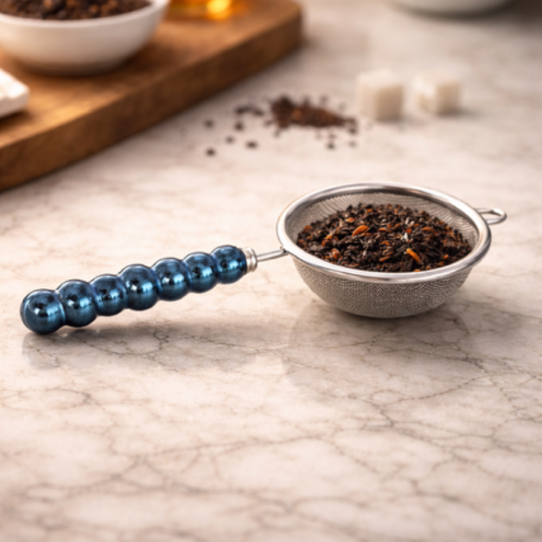 Theezeef met Donkerblauw Handvat