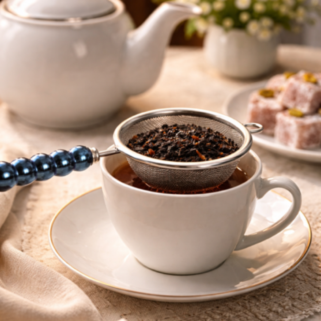 Theezeef met Donkerblauw Handvat