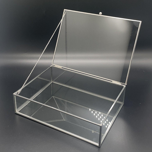 zilver Glazen Opbergkist met Deksel – 23 x 17 CM