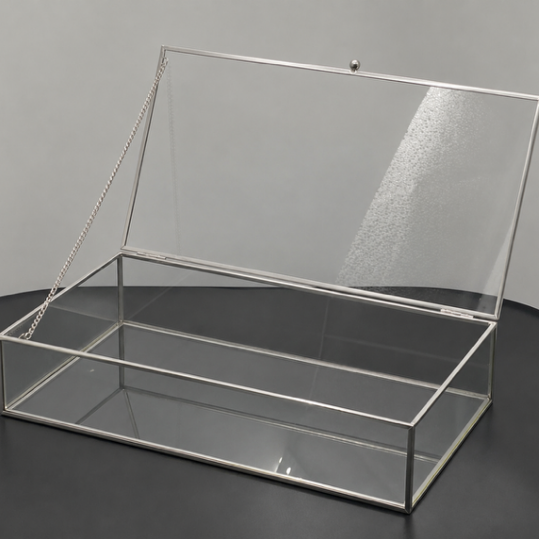 Zilver Glazen Opbergkist met Deksel – 30 x 17 CM