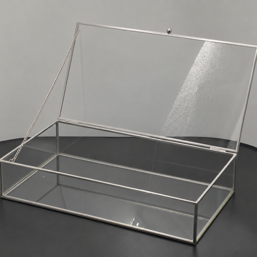 Zilver Glazen Opbergkist met Deksel – 30 x 17 CM